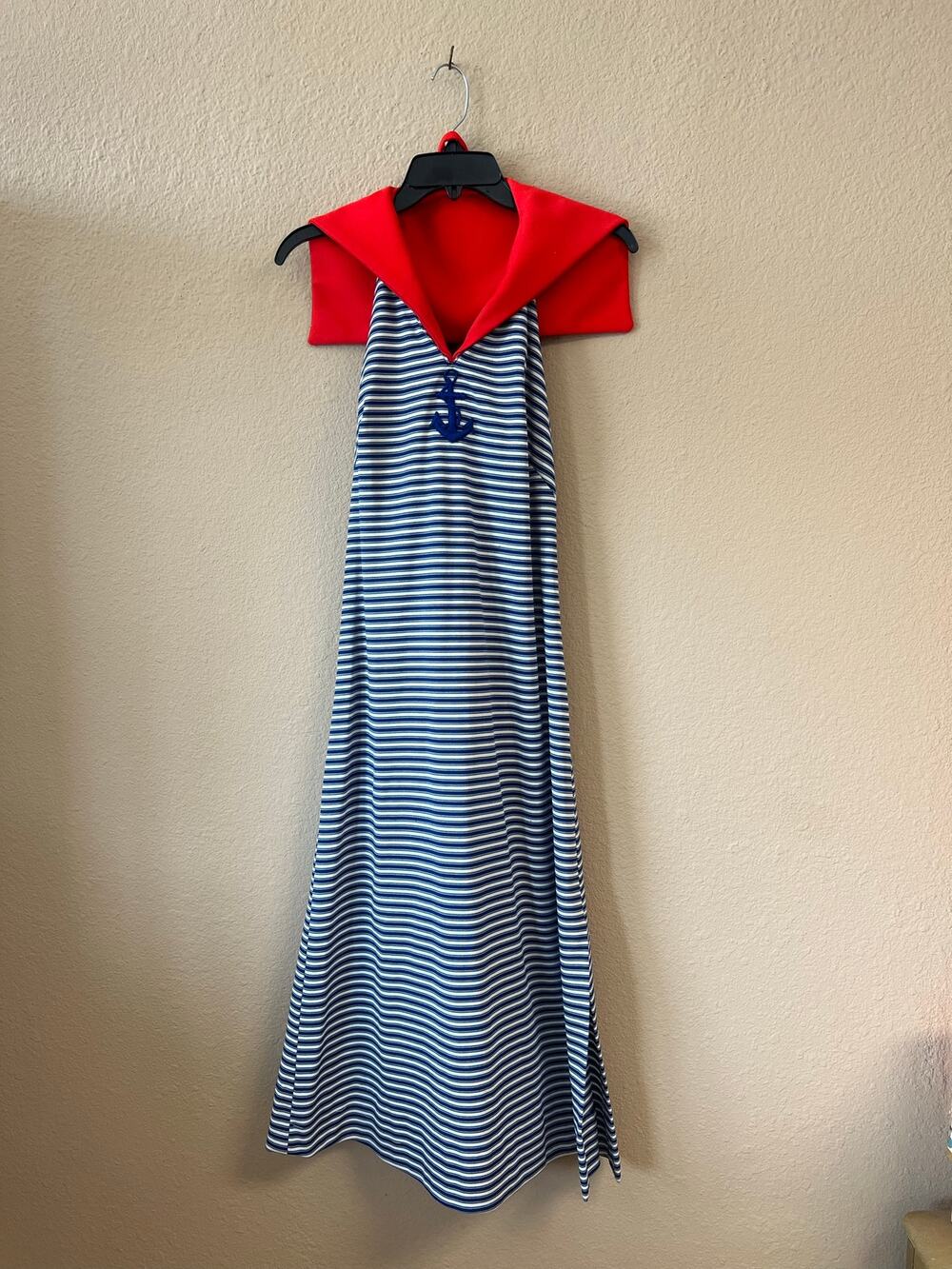 Vintage 70s handmade striped anchor halter dress size M